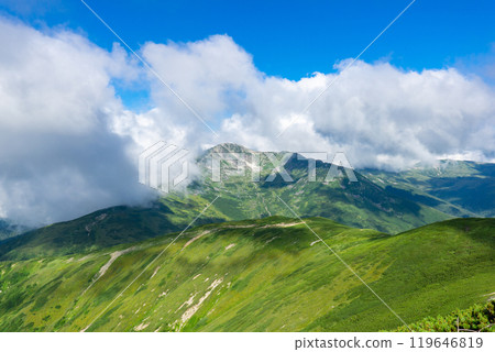 Mt. Kurobegoro seen from Mt. Mitsumatarenge. Climbing Mt. Kurobegoro in the Northern Alps 119646819