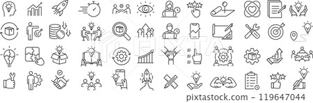 Vector monochrome set of line icons about innovation Vector monochrome set of line icons about innovation 119647044