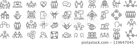 Vector monochrome meeting line icon set 119647045