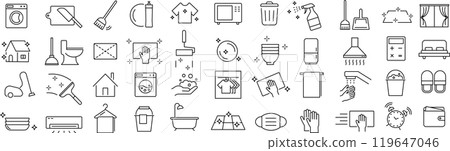 單色線條畫圖示設定關於向量中的家務勞動 119647046
