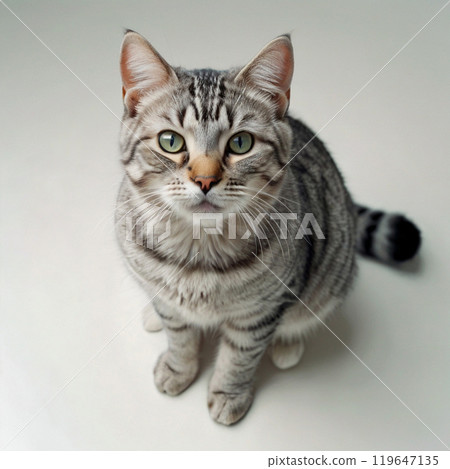 從上方看可愛的鯖魚虎斑貓 從上方看可愛的鯖魚虎斑貓 119647135