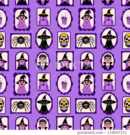 Seamless pattern with cute characters in simple style. Seamless pattern with cute characters in simple style. 119647252
