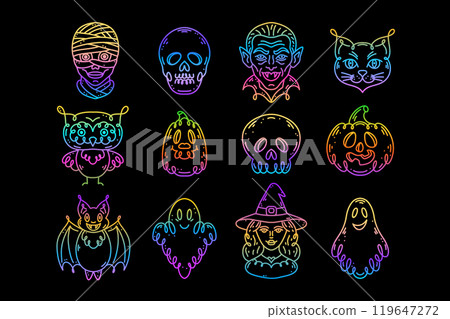 Set of icons in doodle style on the theme of the Halloween holiday. Set of icons in doodle style on the theme of the Halloween holiday. 119647272