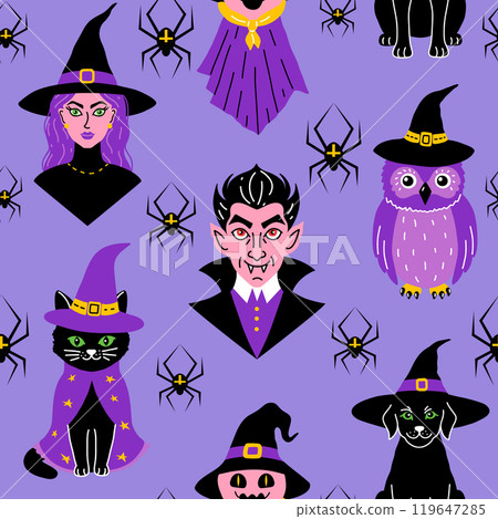 Seamless pattern with cute characters  119647285