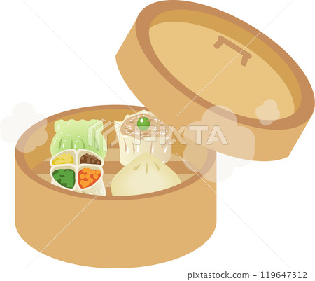 Dim sum served in a bamboo steamer 119647312
