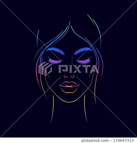 Woman's face with closed eyes.Hand drawn illustration. Woman's face with closed eyes.Hand drawn illustration. 119647313