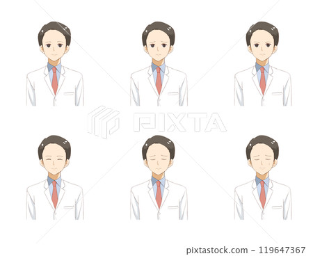 穿著白大褂的男人的臉部表情 119647367