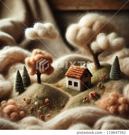 Dried flowers and wooden model 119647562