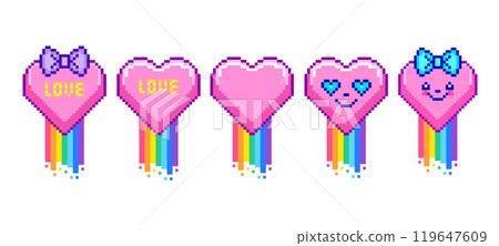 Set of hearts in pixel art style  119647609