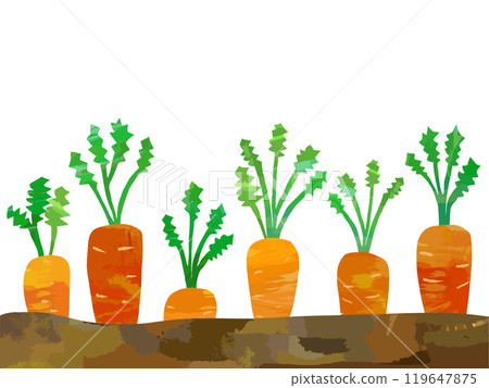 A paper-cut illustration of a carrot emerging from the ground 119647875
