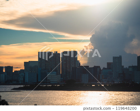 Buildings and the sea at dusk Buildings and the sea at dusk 119648200