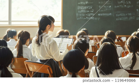 Female student taking music class 01 119649866