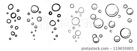 Hand-drawn illustration of carbonated drinks. Tiny bubbles rising from the bottom to the surface. The fizz of sparkling wine. 119650805