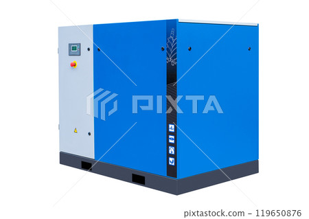 Modern industrial air compressor isolated on white background Modern industrial air compressor isolated on white background 119650876