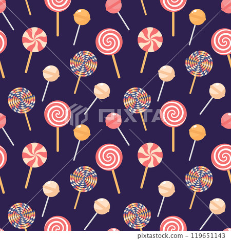 Seamless pattern with lollipops and candies. Holiday texture, pagking design 119651143