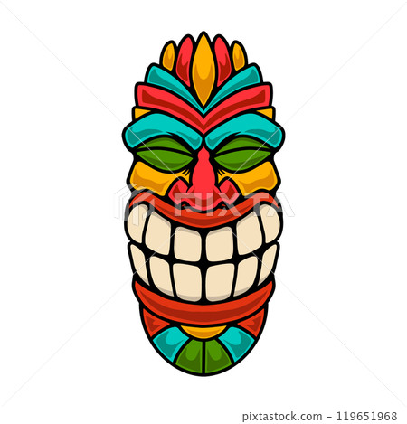 Illustration of tiki idol. Design element for poster, card, banner, emblem, sign. Vector illustration 119651968