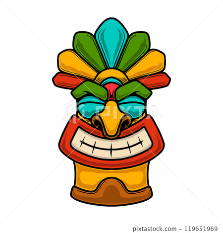 Illustration of tiki idol. Design element for poster, card, banner, emblem, sign. Vector illustration Illustration of tiki idol. Design element for poster, card, banner, emblem, sign. Vector illustration 119651969