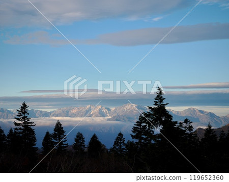 View of the Ushiro-Tateyama mountain range from the Mt. Hiuchi hiking trail 119652360