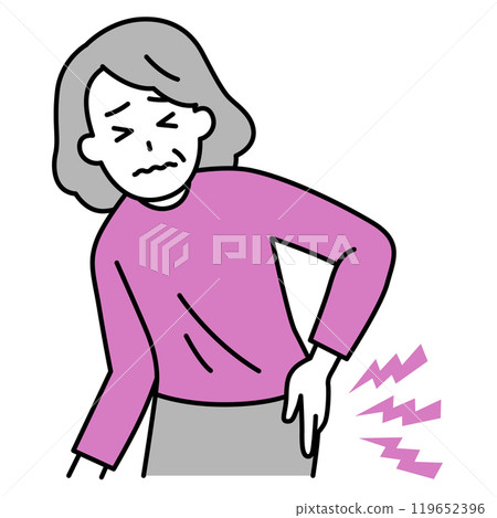Elderly woman suffering from back pain Elderly woman suffering from back pain 119652396