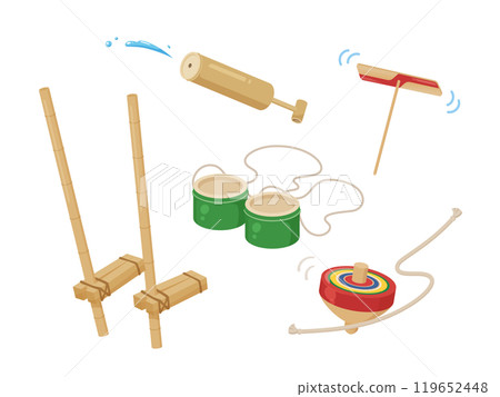 Illustration of toys used for old-fashioned play_outdoor play 119652448