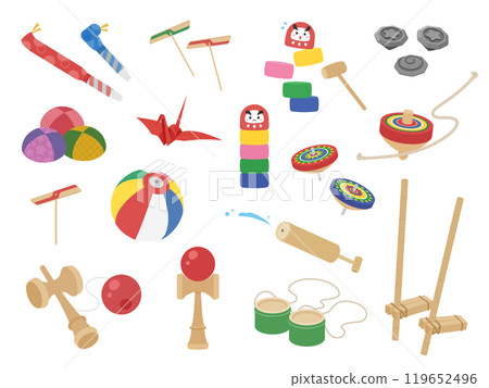 舊遊戲中使用的玩具插畫素材集_flat 119652496