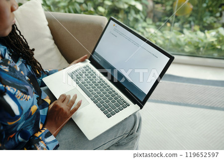 Using Laptop on Sofa in Bright Living Room Using Laptop on Sofa in Bright Living Room 119652597