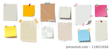 Set note paper, sticky note, notebook page, torn piece of paper. Ready for your message 119652698