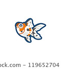 Illustration of a cute goldfish (three-colored goldfish) 119652704