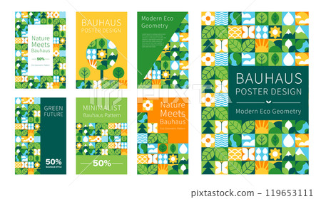 Geometric Bauhaus Nature Posters: Eco Elements and Modern Design, Perfect for Interiors and Ads, Vector minimal illustration 119653111