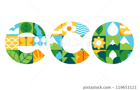 Geometric Nature Logo and Lettering, Bauhaus Style for Eco Brands in a vector illustration. 119653121
