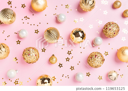 Christmas shine golden baubles 119653125