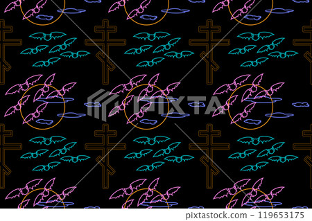 Halloween Neon Bats and Crosses Pattern Design Halloween Neon Bats and Crosses Pattern Design 119653175
