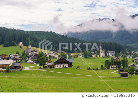 hiking in the austrian alps near gosau 119653310