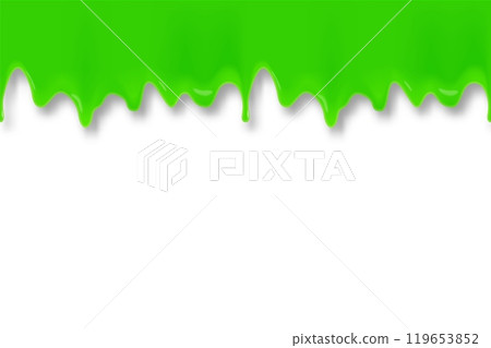Green paint flowing and dripping. Abstract banner with shadow 119653852