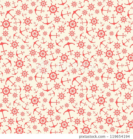 Nautical seamless pattern with ship wheels and anchors Nautical seamless pattern with ship wheels and anchors 119654194