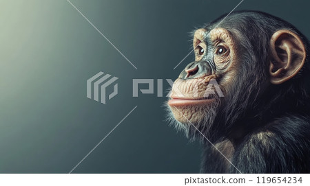 Young chimpanzee looking up with hope and innocence 119654234