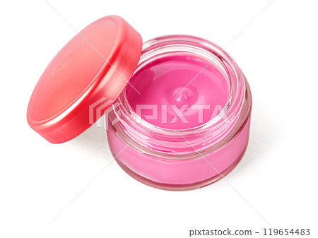 pink lip gloss open glass jar pink lip gloss open glass jar 119654483