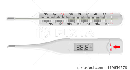 Mercury and digital thermometers. 3D rendering 119654578