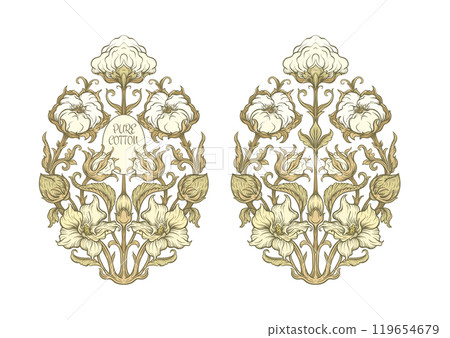 Pure cotton. Cotton plant. Art nouveau style 119654679