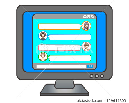 Illustration material of adult men and women chatting on a PC 2 119654803