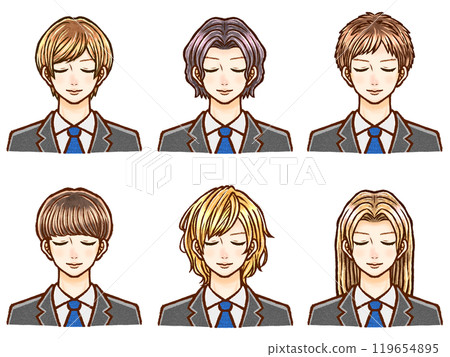 Illustration material set of adult male office worker with eyes closed Illustration material set of adult male office worker with eyes closed 119654895