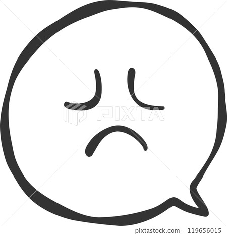 Monochrome line drawing speech bubble icon with annoyed reaction 119656015