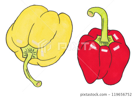 Hand-painted watercolor painting (e-tegami) "Red and yellow paprika" Hand-painted watercolor painting (e-tegami) "Red and yellow paprika" 119656752