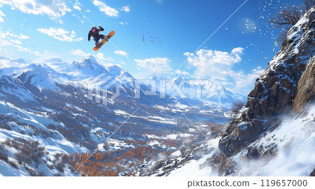 滑雪板滑下雪坡 滑雪板滑下雪坡 119657000