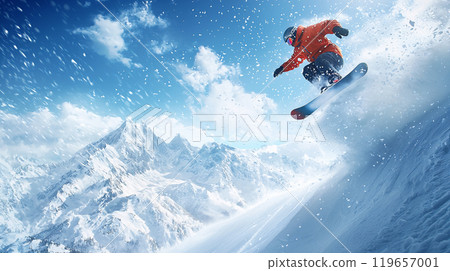 滑雪板滑下雪坡 滑雪板滑下雪坡 119657001