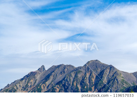 View of Mount Yari from the Spear Corridor in the Summit Forest (Okuhida Onsenkyo, Takayama City, Gifu Prefecture) 119657033