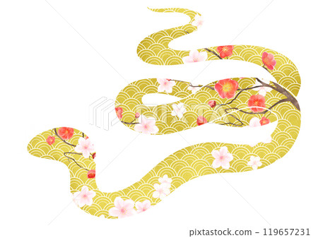 優雅的蛇日式新年賀卡材料 優雅的蛇日式新年賀卡材料 119657231