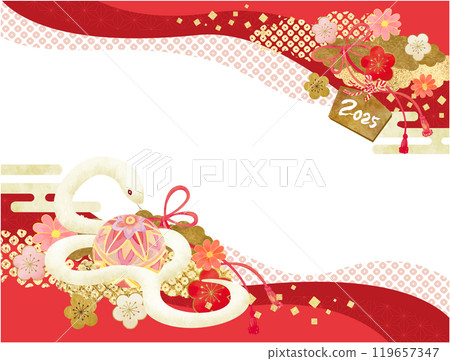 日式白蛇花圖案新年賀卡材料 119657347