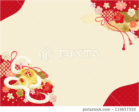 日式白蛇花圖案新年賀卡材料 119657350