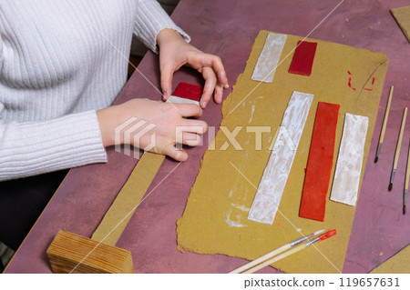 Wooden Christmas tree Gift idea. Do it yourself instruction eco-friendly decoration. Zero waste Making handmade presents children's diy projects. Holiday family time 119657631